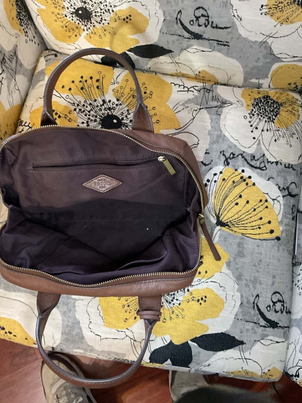 Fossil Fiona Brown Leather Satchel Bag - Picture 8 of 8